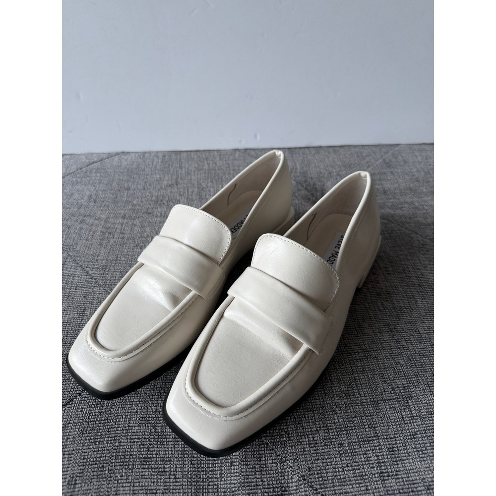 Steve Madden Leymar Bone Off White Square Toe Penny Loafers LEYM01S1 Womens 7M
